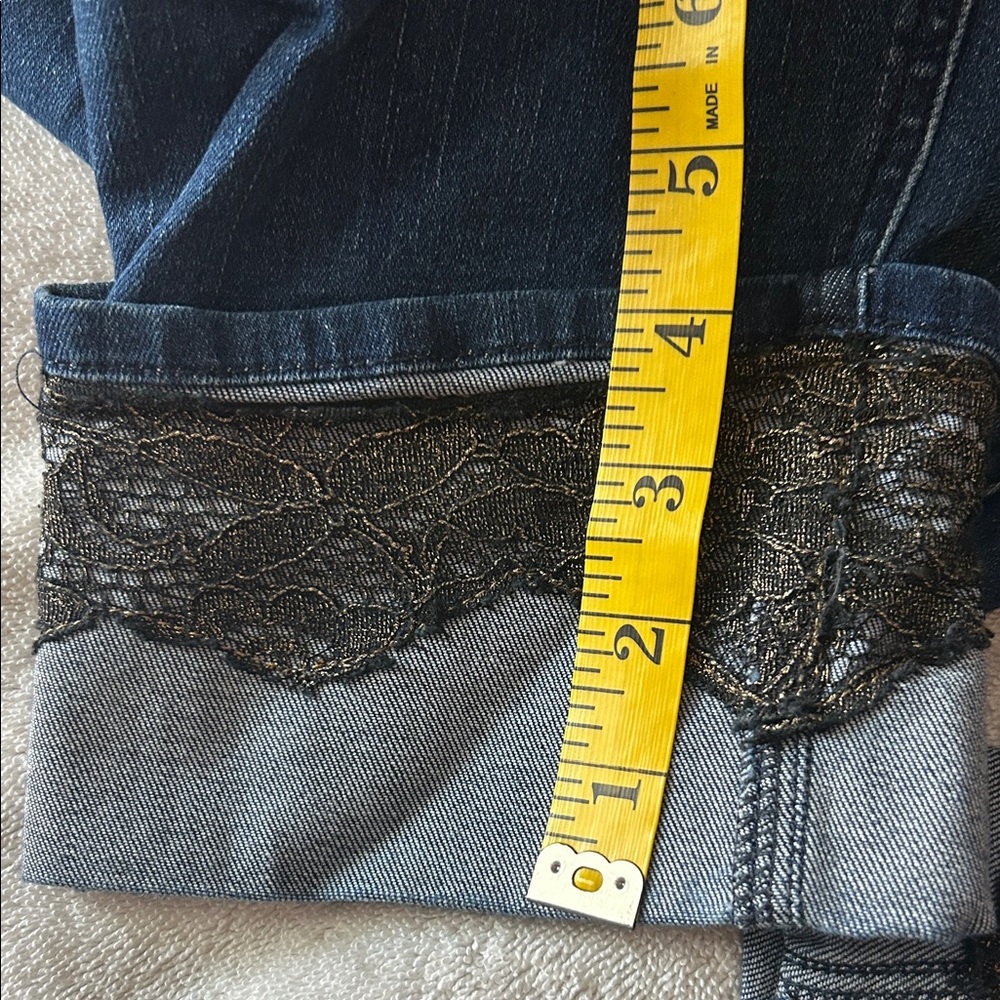 Chico’s Dark Indigo So Slimming Girlfriend Ankle Jeans with Lace Cuff. Sz 1 - Picture 4 of 13